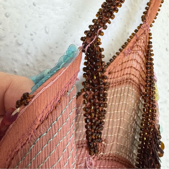 Vintage 100% Silk Y2K Babydoll Top Size XL Beaded Sequin Boho Fairy Festival - Picture 8 of 10